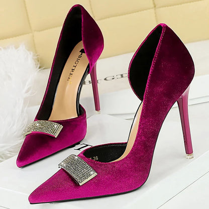BIGTREE Shoes Sexy Women Pumps Metal Rhinestone High Heels Pointed End Stilettos Women 10.5 cm Heels Fashion Office Shoes 2026