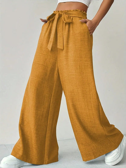 Fashionable and Comfortable Summer Versatile Solid Color High Waist Slim Fit Wide Leg Pants, Long Pants, Women's Clothing