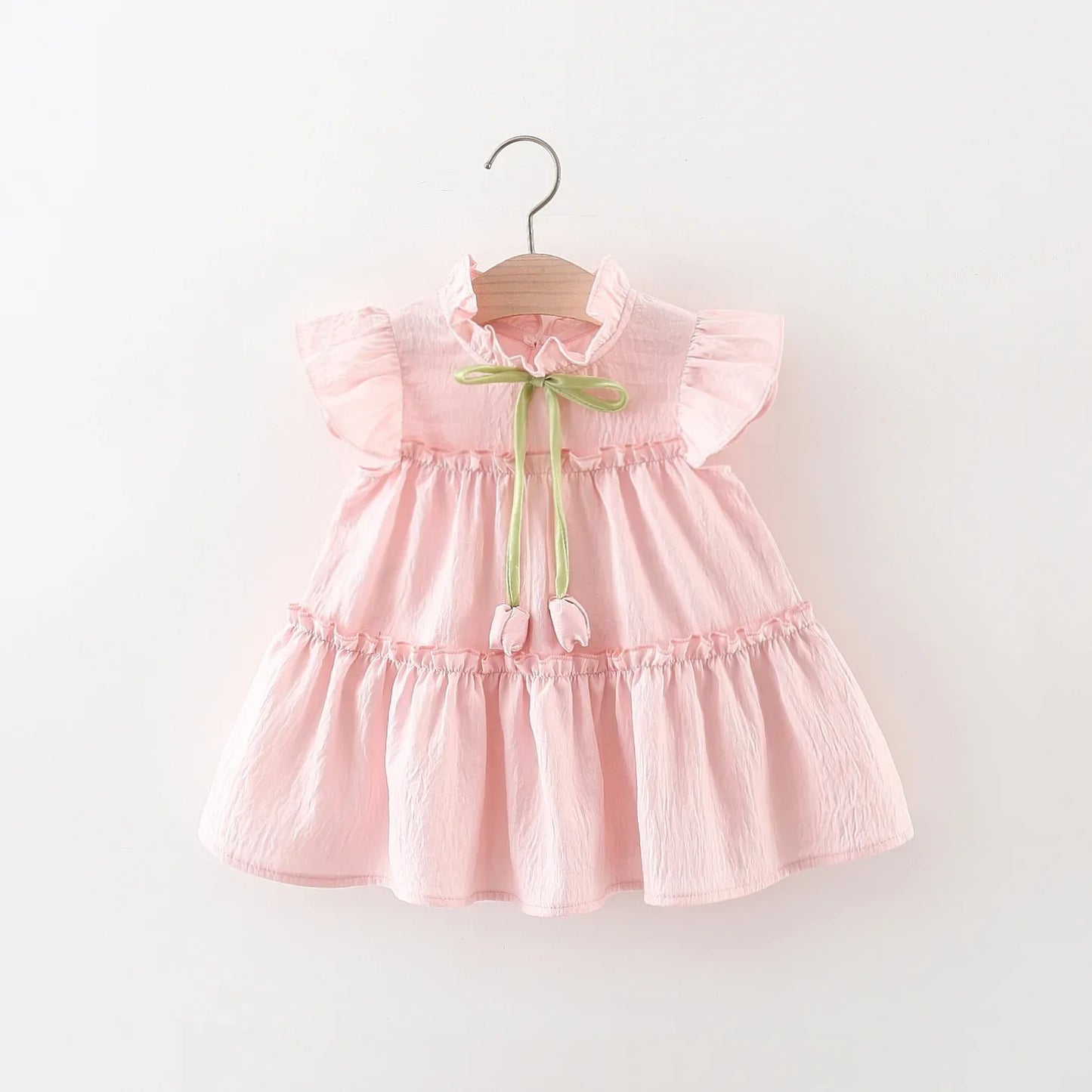 Summer New Pink Tulip Baby Girl Dress, Cute Ruffled Sleeve Children'S Clothing For Babies Aged 9 Months To 4 Years Old