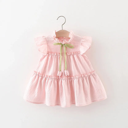 Summer New Pink Tulip Baby Girl Dress, Cute Ruffled Sleeve Children'S Clothing For Babies Aged 9 Months To 4 Years Old