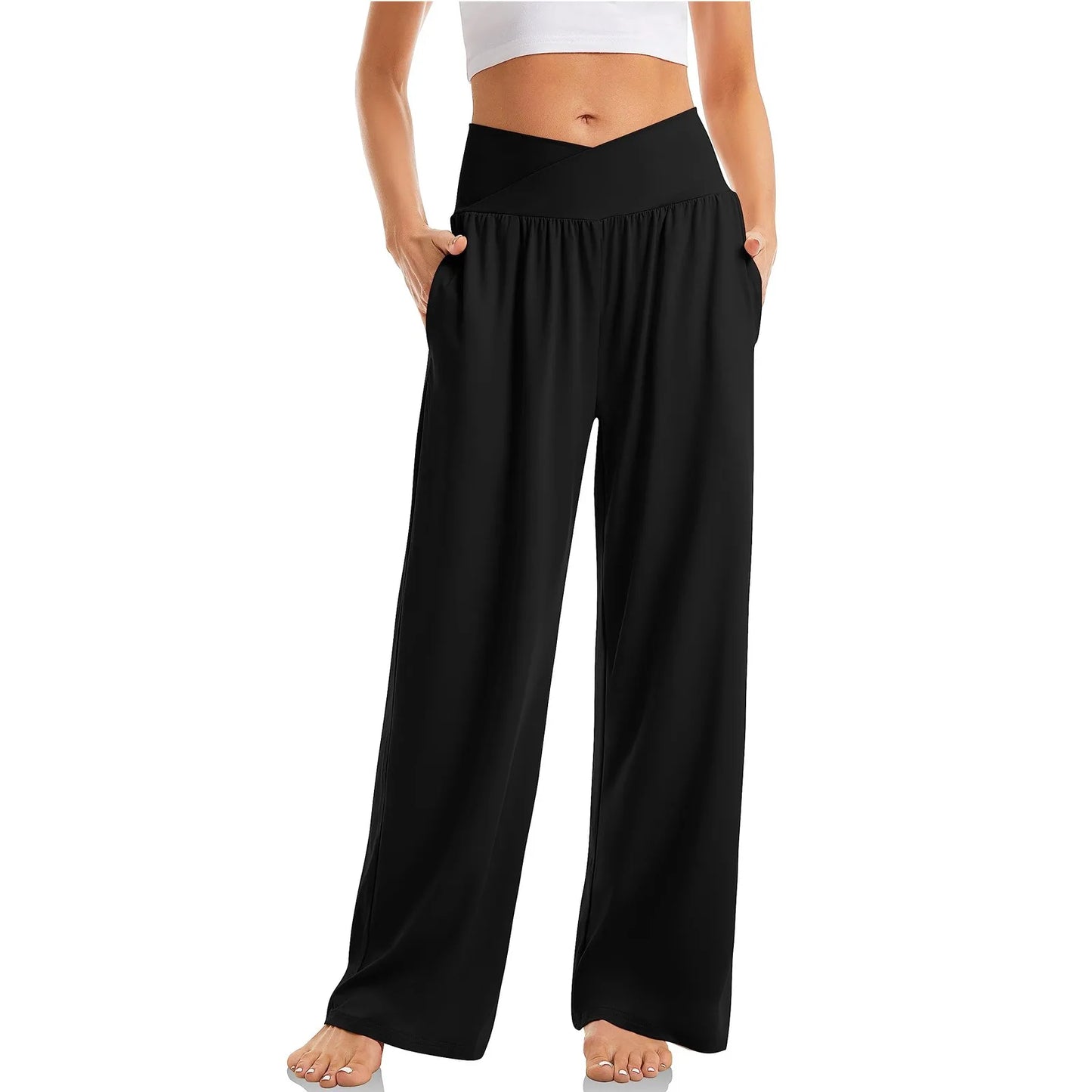 Women Cotton Linen Pants Summer Autumn Fashion Elastic Waist Loose Straight Pants Female Casual SolidColor Ankle-length Trousers