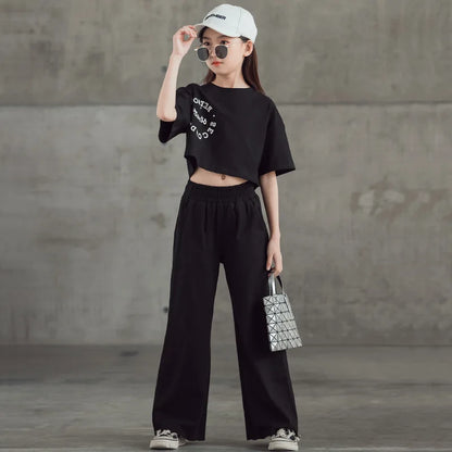 New Spring Summer Teenager Girls Clothing Sets Children Short Tops T Shirt And Pants 2Pcs Kids Tracksuit 5 6 8 10 12 14 Years
