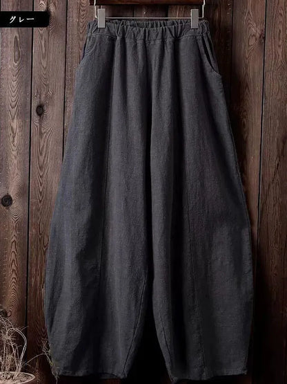 2024 Cotton Linen Bloomers Wide Leg Pants Women Vintage Full Length Fashion Elegent Pants Solid Elasitic Waist Spring Autumn 5XL
