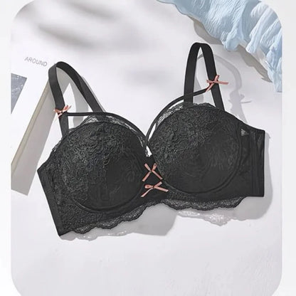 Half Cup Hot Bra for women Gathered Bowknot Brassiere Large Size Push Up Lace Tube Top Lace Big Chest Revealing Small Lace Bra
