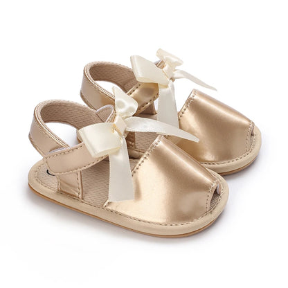 Summer 0-18M Female Baby Apricot Sandals Bow High Quality Soft Bottom Anti slip Breathable First Walking Shoes