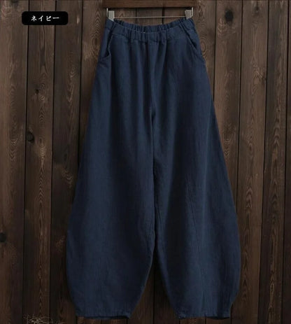 Cotton Linen Bloomers Wide Leg Pants Women Vintage Full Length Fashion Elegent Pants Solid Elasitic Waist Spring Autumn 5XL