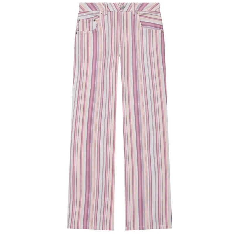 HXAO Rainbow Striped Jeans Women's Pants Spring 2026 Casual Straight Leg Mid-Waisted Trousers Fashion Streetwear Pants For Women