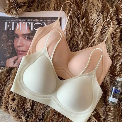 Summer Thin Ultra-thin Ice-skinned Thin Shimmering Shoulder Strap Underwear for Women Without Marks and Beautiful Back Bra