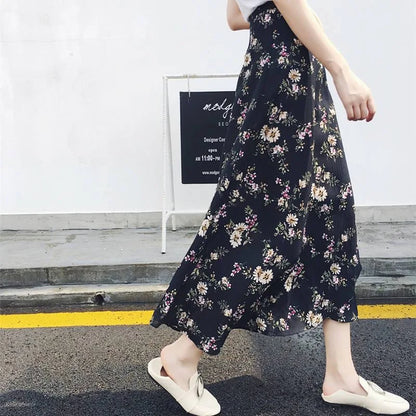 Summer Beach Floral Skirt for Women Cotton High Waist Wrap Maxi Skirt Long with Side Slit & Tie Detail Boho Style Design