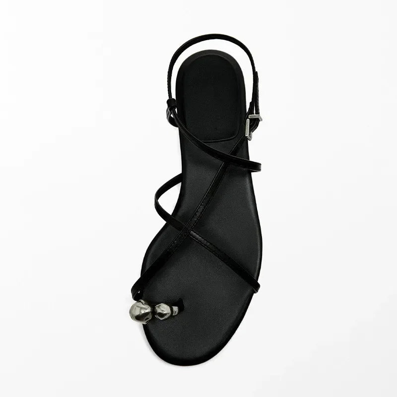 Luxury Cross Strap Design Flat Sandals Women Sexy Peep Toe Metal Decoration Beach Shoes Women's Sandals Summer 2026 Sandalias