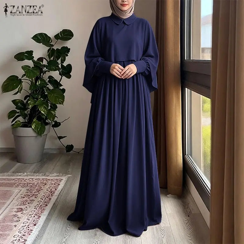 Modest Muslim Sets Fashion 2PCS Poncho Blouse Dress Sets ZANZEA Ramadan Hijab Outfits Women 2 Pieces Sets Long Sleeve Tops Suit