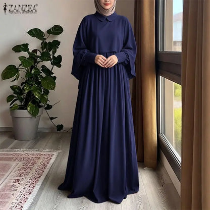 Modest Muslim Sets Fashion 2PCS Poncho Blouse Dress Sets ZANZEA Ramadan Hijab Outfits Women 2 Pieces Sets Long Sleeve Tops Suit