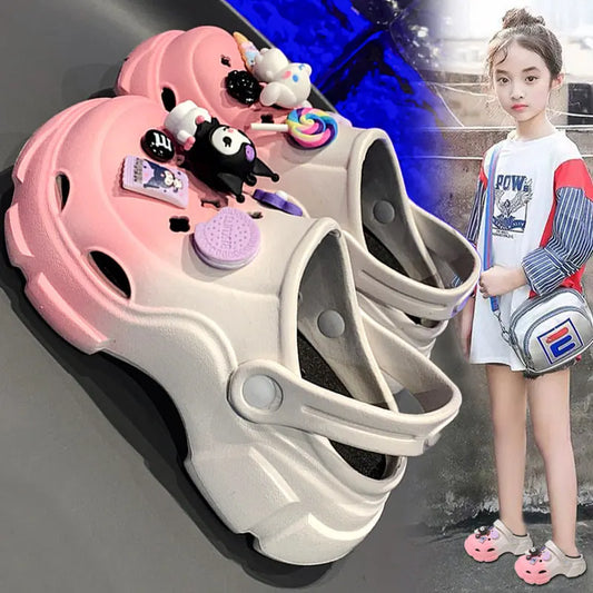 Kuromi Summer Children Slippers Girls Soft Comfortable Slippers Women's Cute Cut-Outs Casual Versatile Outside Beach Sandals