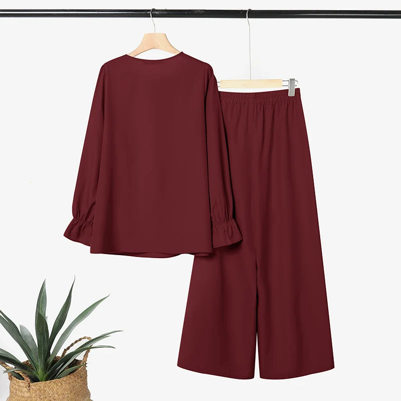 Fashion Muslim Sets 2026 ZANZEA Ramadan Outfits Women Casual O Neck Long Sleeve Tops Trousers Suit Hijab Tracksuit 2 Pieces Sets