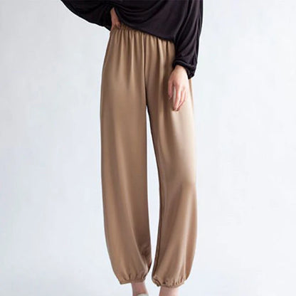 Summer Fashion Elastic Waist Loose Casual Ankle Length Satin Lantern Pants Women Solid Color All-match Trousers Female Clothes