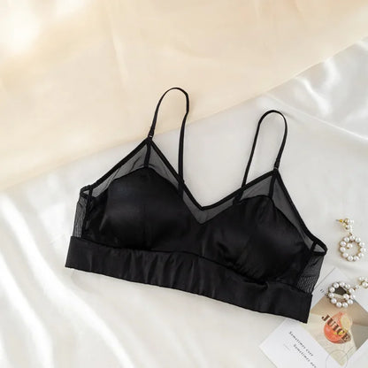 Women's Summer High Quality Mulberry Silk Satin French Solid Thin Smooth Silk 3/4 Cup Underwear Ladies's Bra