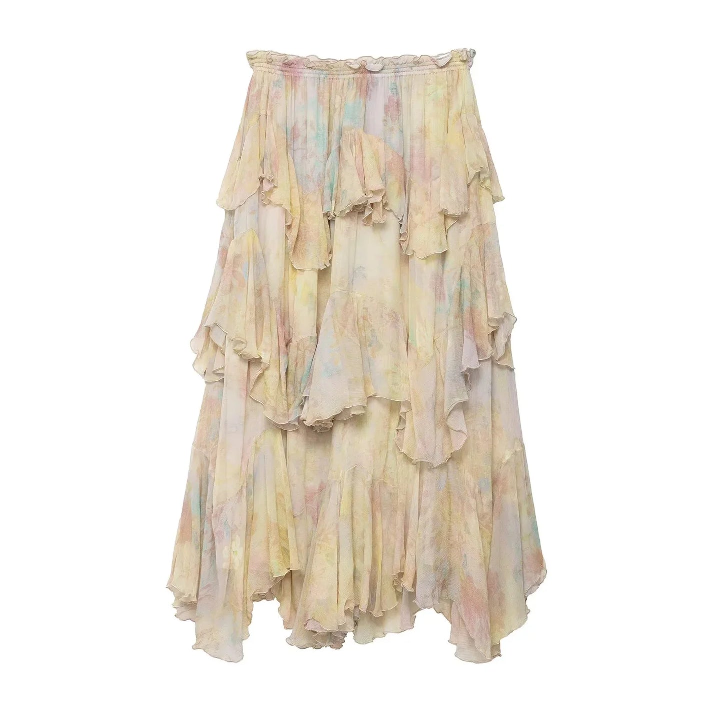 KONDALA 2026 Spring Summer Casual Women Print Skirts Fashion Elegant Tierred A Line Beach Style Chic Ladies Long Skirts