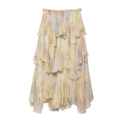 KONDALA 2026 Spring Summer Casual Women Print Skirts Fashion Elegant Tierred A Line Beach Style Chic Ladies Long Skirts