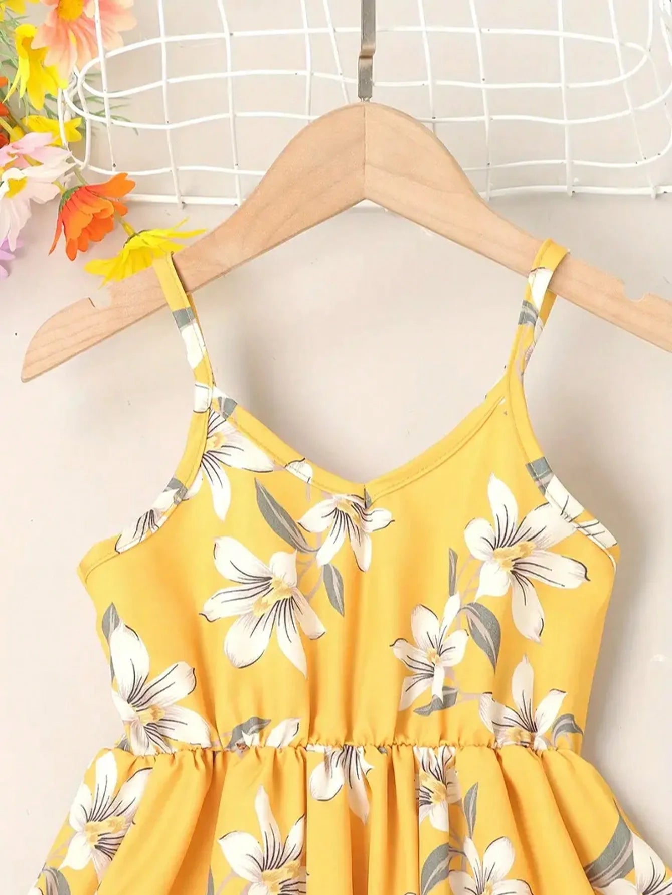 Little Girl's Floral Pattern Camisole Dress V-Neck Elastic Waist Party Beach Dress Cute Summer Vest Dress for Kids