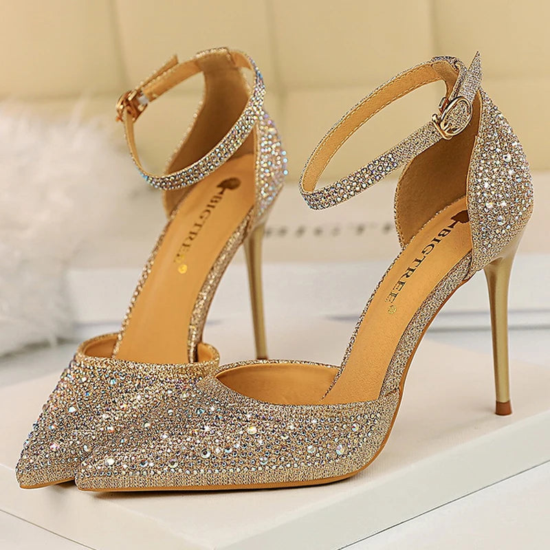 BIGTREE Shoes Rhinestone Woman Pumps Fashion Wedding Shoes Women Basic Pump Stiletto Heels 10cm 7cm Heeled Shoes High Heels