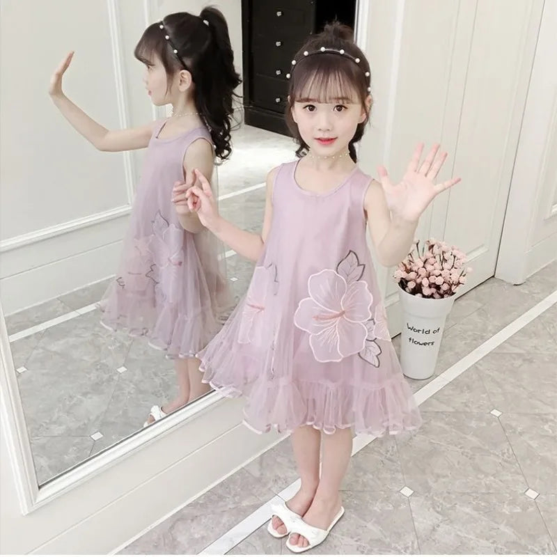 Sleeveless Mesh Children's Strapless Princess Dress 2025 Girl Summer Clothes Girls From 7 8 Years Dresses Kids Girl's Holiday 9