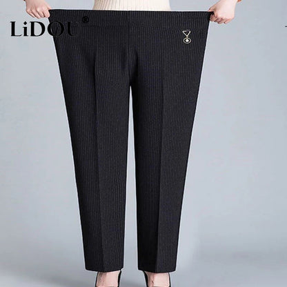 Spring Autumn Fashion Trend Striped Plus Size Trousers Women Oversized Simple Loose Pockets Plaid Lady Pants 8XL Female Clothes