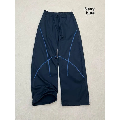 QICHE Women Contrast Stitch Curved Pants Loose Outdoor Casual Sports Long Trousers