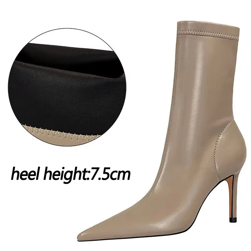 BIGTREE Shoes Leather Boots Women Ankle Boots Autumn Winter Boots Women High Heels Short Boots Ladies Booties Chaussures Femme