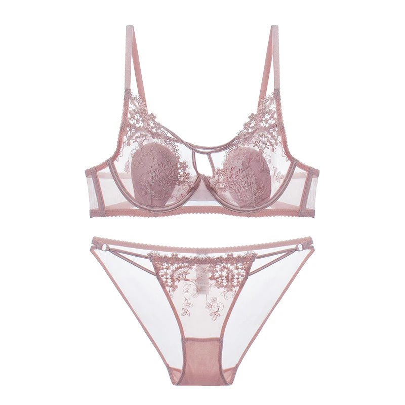 MOYISU Parisian Lace Bust Reducer - French Steel Ring Bra Set Rabbit-Ear Design Slimming Minimizer Lingerie Tushy for Full Chest