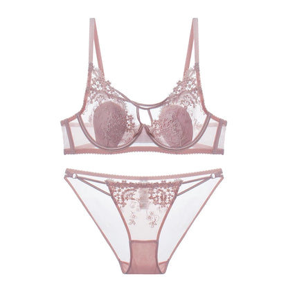 MOYISU Parisian Lace Bust Reducer - French Steel Ring Bra Set Rabbit-Ear Design Slimming Minimizer Lingerie Tushy for Full Chest