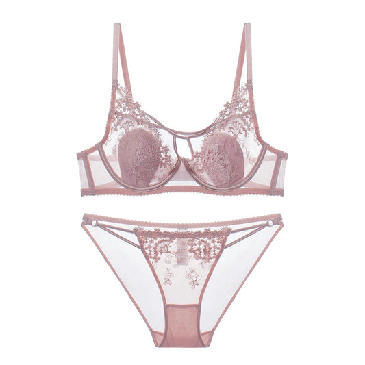 MOYISU Parisian Lace Bust Reducer - French Steel Ring Bra Set Rabbit-Ear Design Slimming Minimizer Lingerie Tushy for Full Chest