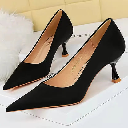BIGTREE Shoes Kitten Heels 5.5 Cm Women Pumps Silks Satins Lady Heels Fashion Women Shoes Low Heel Female Shoes Large Size 43