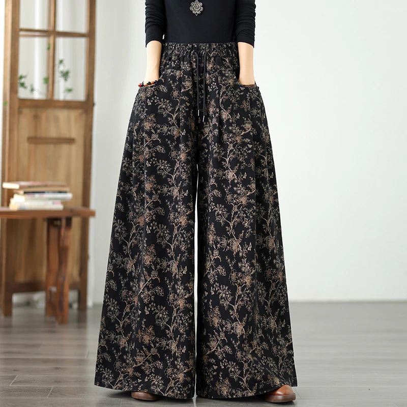 plus Size Denim Wide Leg Pants New Print Elastic Loose Slimming Casual Versatile Straight Cut Denim Pants Ladies High Waist