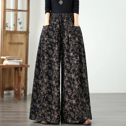 plus Size Denim Wide Leg Pants New Print Elastic Loose Slimming Casual Versatile Straight Cut Denim Pants Ladies High Waist