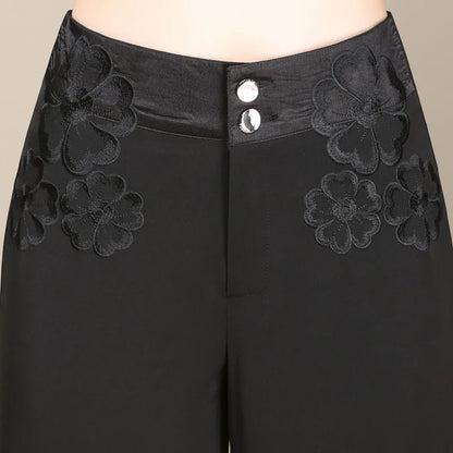 Women's High Waisted Straight Leg Long Pants Middle Aged Office Lady Elegant Embroidered Trousers Oversize 6XL Dropshipping