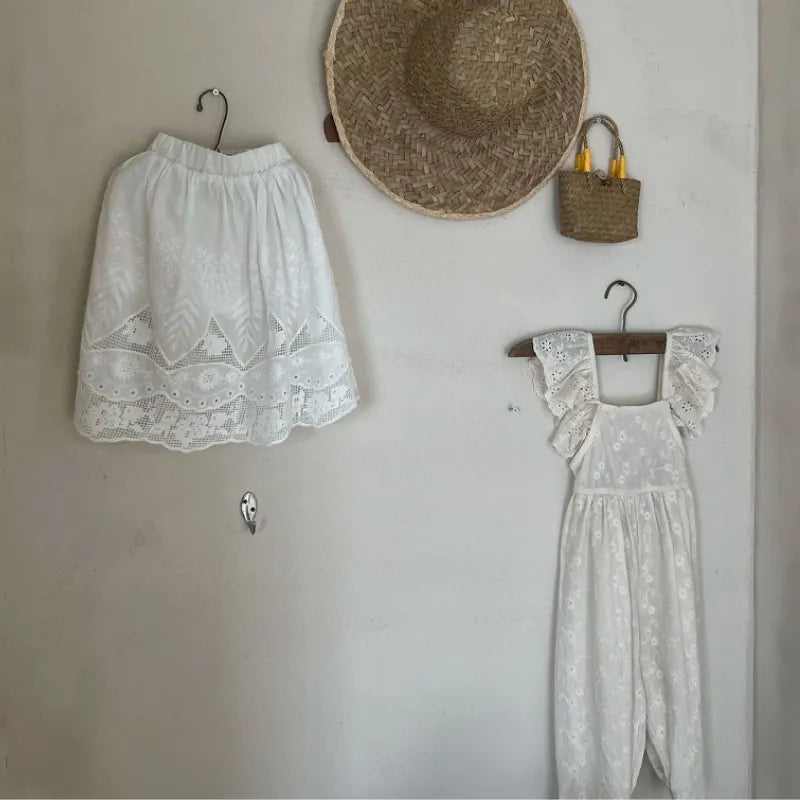 Fashion Baby Girl Cotton Lace Onesie Infant Toddler Child Strap Overalls Loose Outfit Summer Jumpsuit Casual Baby Clothes 1-7Y