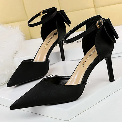 BIGTREE Shoes Bow Woman Pumps Silk High Heels Women Shoes Stiletto Red Wedding Shoes Women Heels Women Sandals 8cm and 10cm