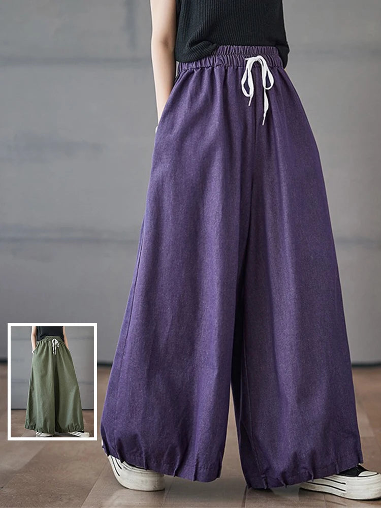 Summer Washed High Waist Wide Leg Jeans Slimming Lantern Pants Casual Trousers Skirts for plus Size Women Thin Cotton Polyest...