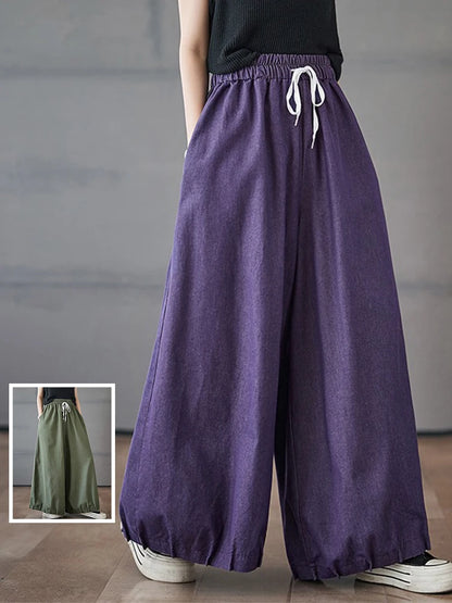 Summer Washed High Waist Wide Leg Jeans Slimming Lantern Pants Casual Trousers Skirts for plus Size Women Thin Cotton Polyest...