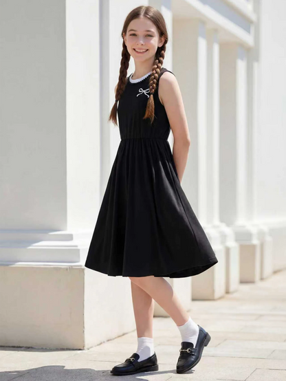 Girls Fashion Embroidered Butterfly Knot Pattern Sleeveless round Neck Vest Dress One-Piece Spring Summer Children's Clothing