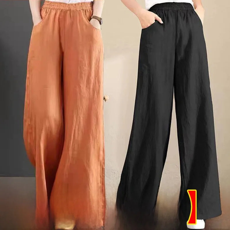 High Waist Wide Leg Pants Women's Casual Loose Cotton Linen Spring Summer Long Trousers Large Size Comfortable Drapey Style