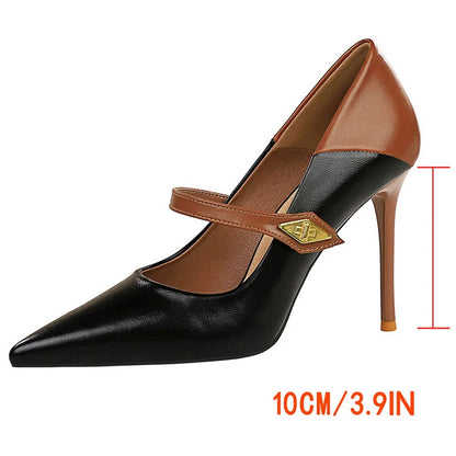 BIGTREE Shoes Color Block Women Pumps Buckle Design High Heels Stiletto 10 CM Fashion Banquet Shoes Luxury Office Shoes Size 43