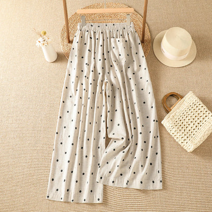 Summer New Polka Dot Wide Leg Pants Elastic Waist Loose Harem Pants Cotton Material Commute Style Ladies plus Size Trousers