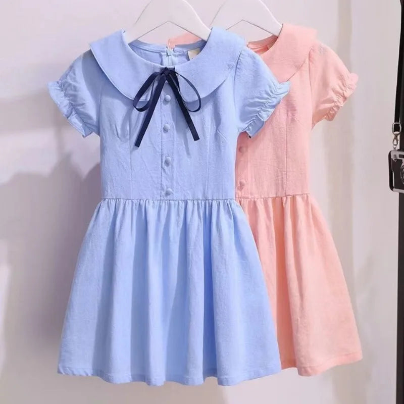 Pure Cotton Thin Short Sleeve Girls Party Dresses Kids Clothes 10 Years Old 2025 Children's Clothing Child Girl Dress Elegant 14
