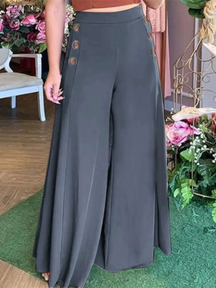 ZANZEA Women Wide Leg Pant Capris Solid Trouser 2024 Summer Casual Suit Pants Elegant OL Oversized High Waist Pantalon Palazzo