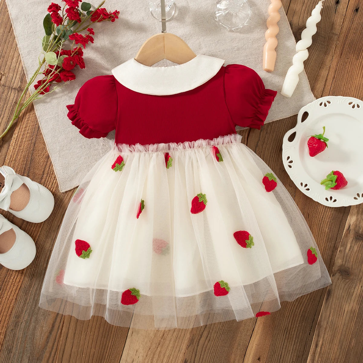 Baby Girl Princess Dress Summer New Strawberry Chiffon Children'S Clothing (9 Months -3 Years Old)