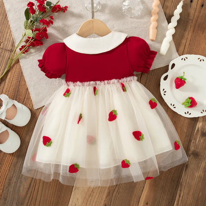 Baby Girl Princess Dress Summer New Strawberry Chiffon Children'S Clothing (9 Months -3 Years Old)