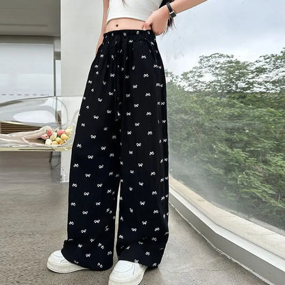 2026 Summer Girls' Ice Silk Mosquito Repellent Loose Straight Leg Wide Leg Pants 5-12 Years Kids School Stylish