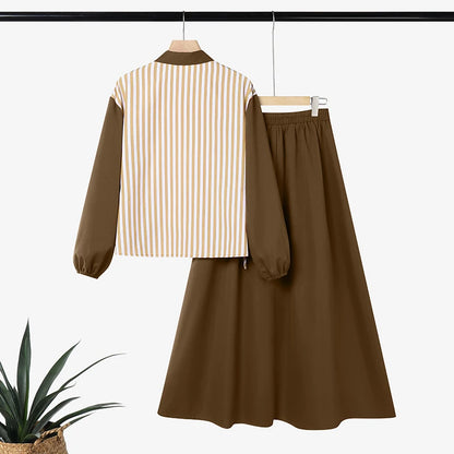 ZANZEA Eid Mubarek Outfits Muslim Sets Hijab Women Long Sleeve Patchwork Shirt Maxi Long Skirt Suit Dubai 2 Pieces Sets Ramadan