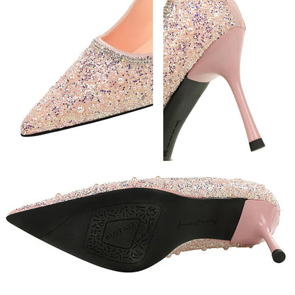 BIGTREE Shoes Temperament High Heels Women Shoes Sequin Beading Women Pumps Stiletto 8 cm Heels Sexy Party Shoes Luxury Pumps
